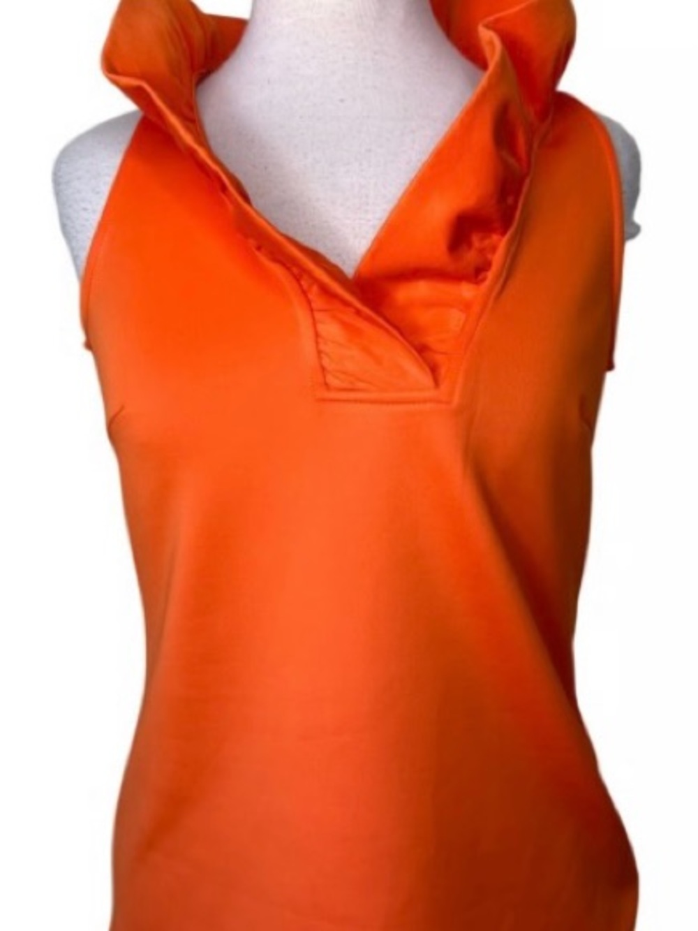 Gretchen Scott Ruffle Neck Sleeveless Top Orange Pink Jersey Knit Womens M